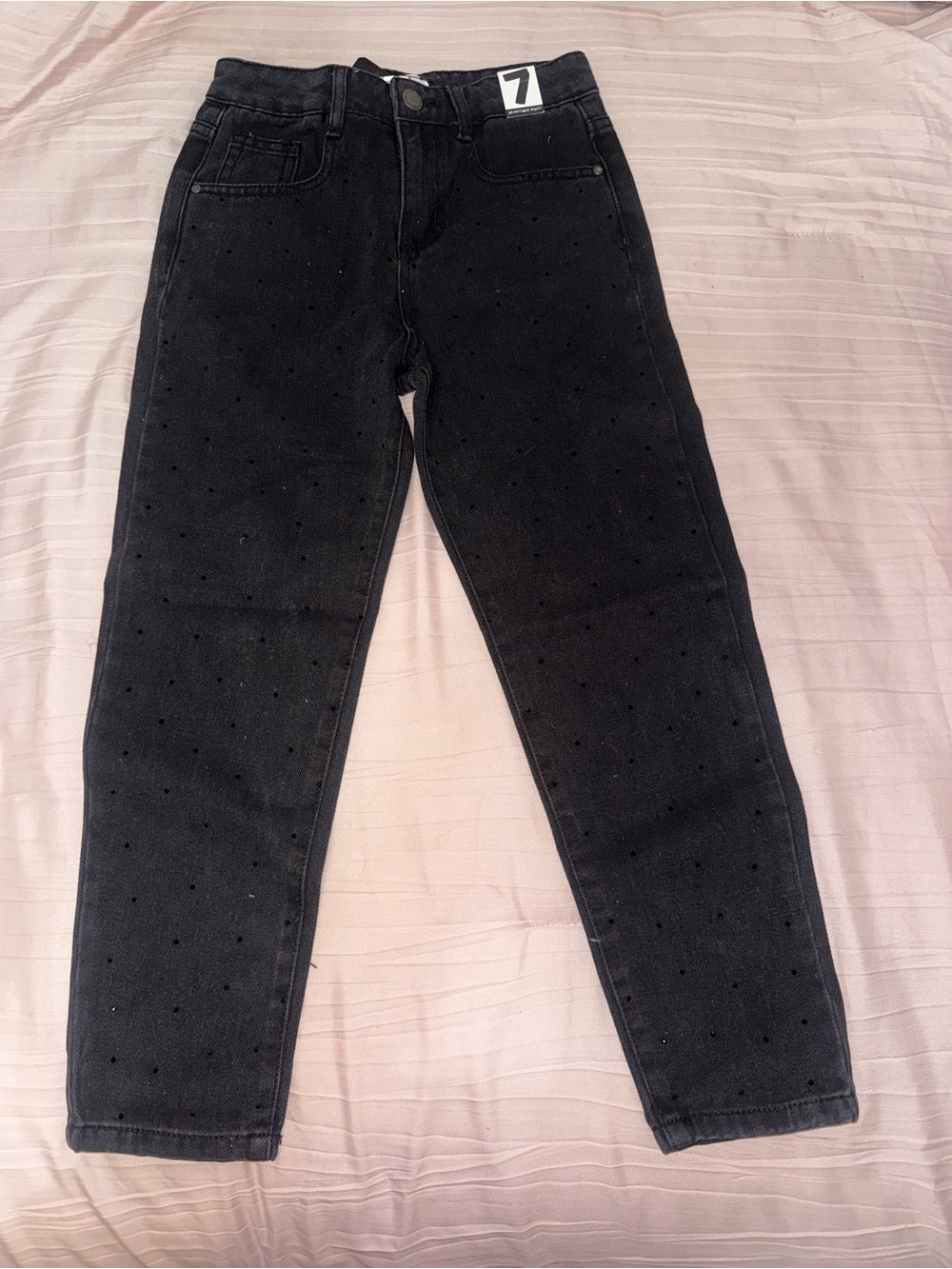 Black Kids' Straight-Leg Jeans with black rhinestones on front